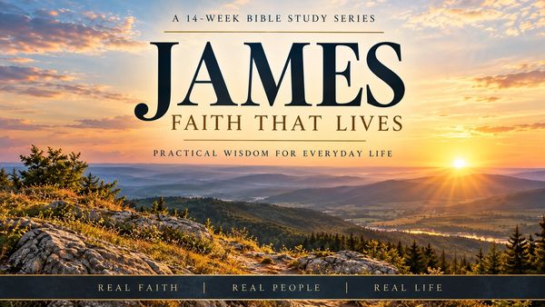 James Bible study series with a sunset mountain landscape.