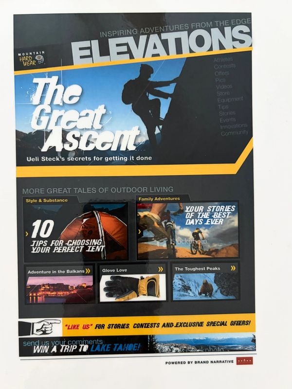 Portfolio work:Freelance assignment, creating a Facebook magazine cover for Mountain Hardwear clothi