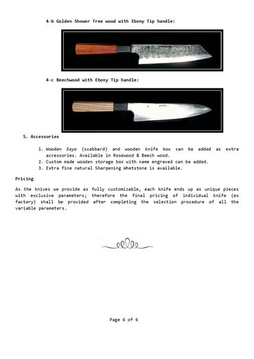 Two knives with wooden handles, one Golden Shower Tree wood, one Beechwood, both with Ebony Tip handles.