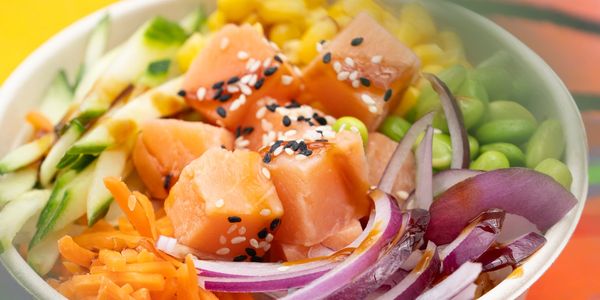 poke bowl in white bowl