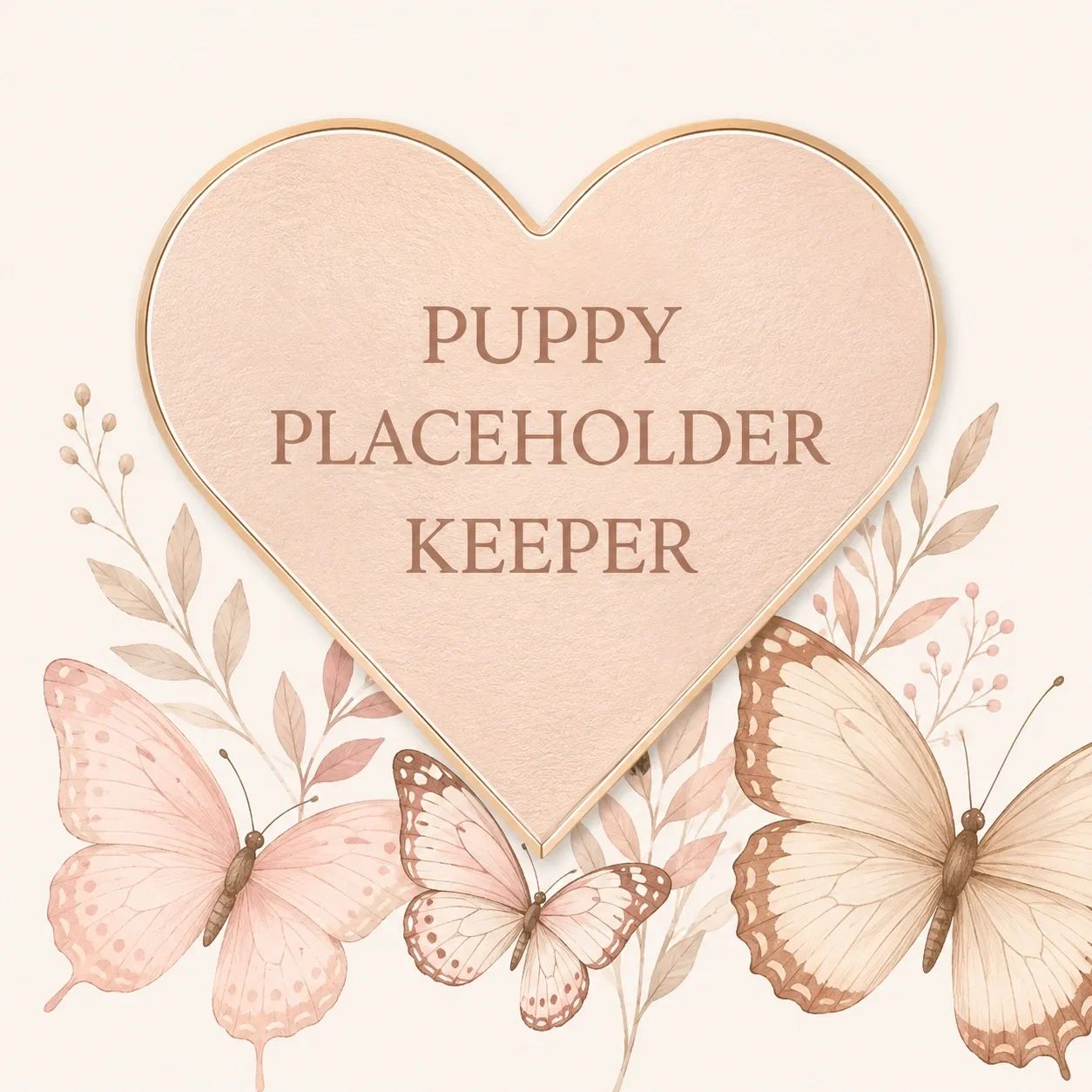 Heart-shaped placeholder with butterflies and delicate leaves in soft pastel tones.