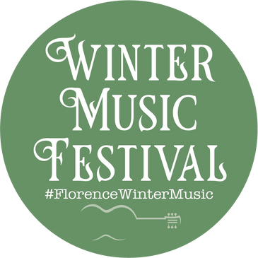 A circle logo that says winter music festival.