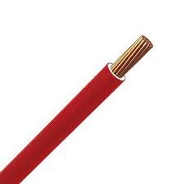 Red insulated electrical wire with exposed copper strands.