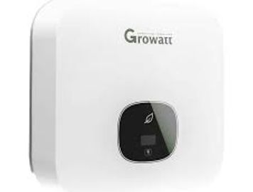 White Growatt solar inverter with a digital display.