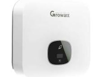 White Growatt solar inverter with a digital display.