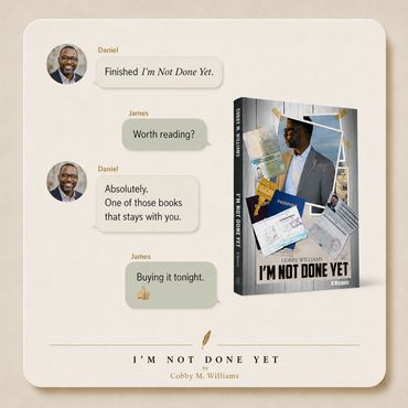 Reader text conversation recommending I'm Not Done Yet.