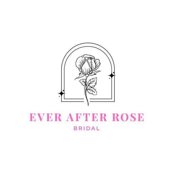 Elegant bridal logo featuring a rose and pink text.