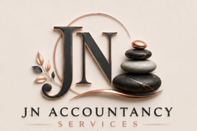 Elegant logo for JN Accountancy Services with balanced stones and leaf design.