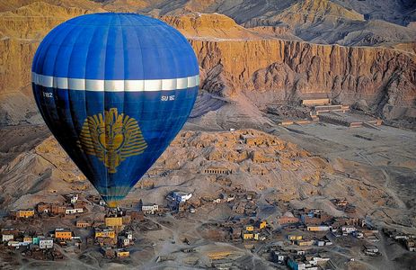 King Tut Hot air balloon entering the Valley of the Kings in Egypt