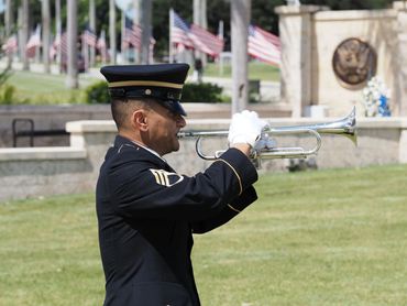Trumpet player performing TAPS at a funeral service in Southern California.
