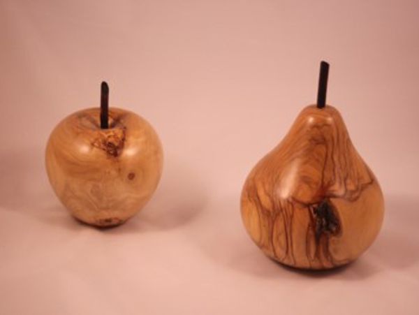 Handmade wooden apple and pair