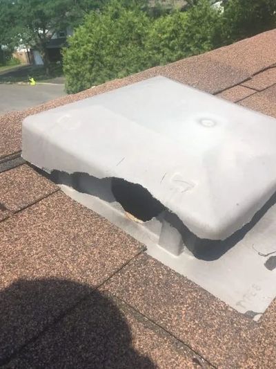 Squirrel entry point through roof vent to get into attic.