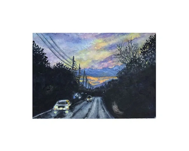 A look down Highway 30A in the Florida panhandle at dusk