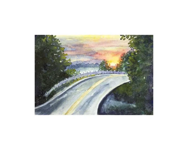 Highway 7 in mid-Missouri climbs out of the woods and turns at sunset