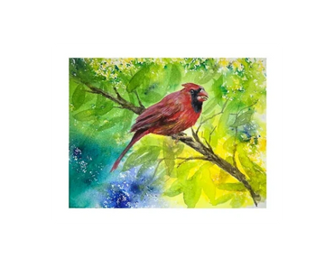 A cardinal perches on a branch