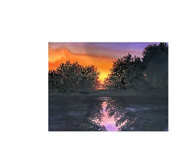 The sun sets over a small lake