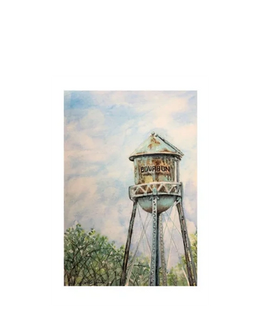 The old, rusted water tower for Bourbon, Missouri