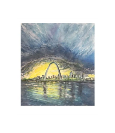 A storm 'shelf cloud' hovers over the St Louis Arch