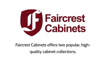 Faircrest Cabinets logo with a tagline about high-quality cabinet collections.