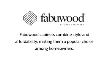 Fabuwod logo with a tagline about stylish, affordable kitchen cabinetry.