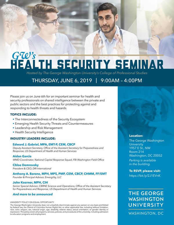 Health-Security Seminar developed for GW College of Professional Studies, by alumnus Anthony Barone