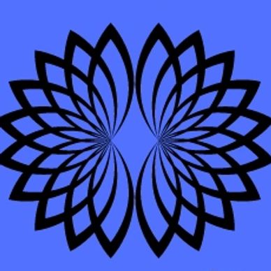 Symmetrical black floral pattern on blue background.