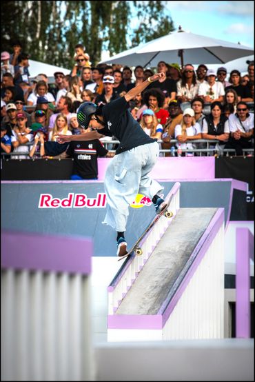 Skateboarder Toa Sasaki in the finals of the world skateboard tour Olympic qualifier in Lausanne Swi