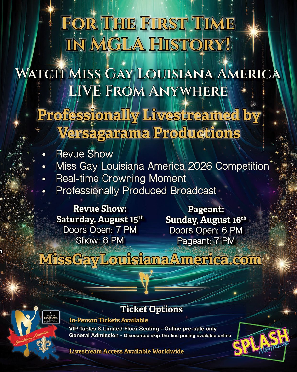 Announcement for the first-ever live-streamed Miss Gay Louisiana America event.