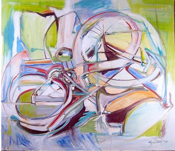 oil painting on canvas   - The Framingham Bike"      a medium size abstraction,framed.