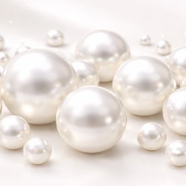 Close-up of lustrous white pearls.