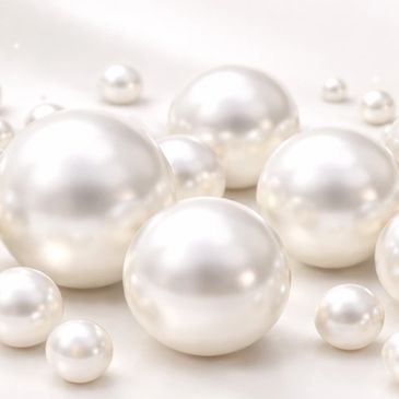 Close-up of lustrous white pearls.