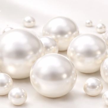 Close-up of lustrous white pearls.