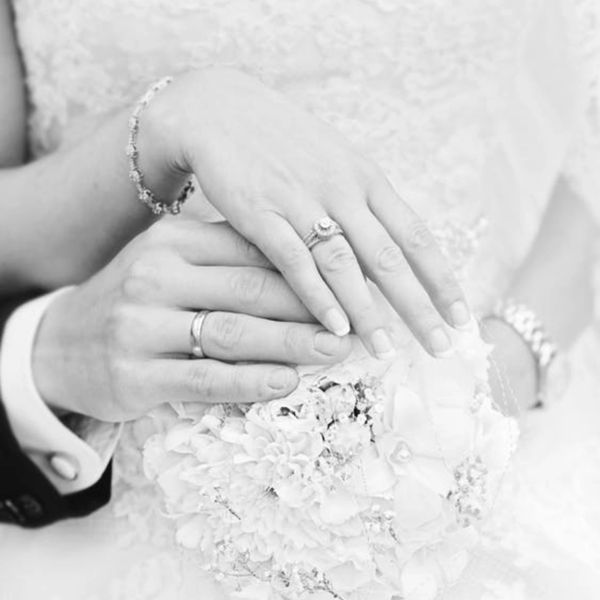 Bride and Groom on wedding day with rings