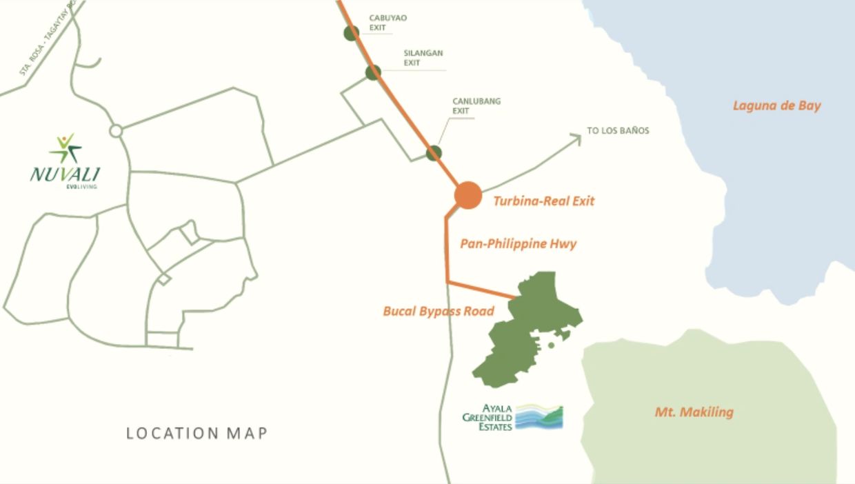 Location map and access to Ayala Greenfield Estates
