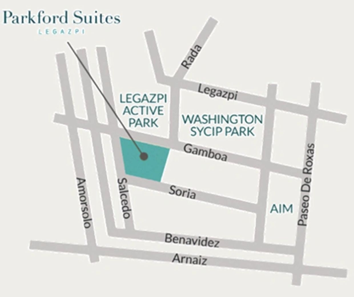 Location map of Parkford Suites in Makati
