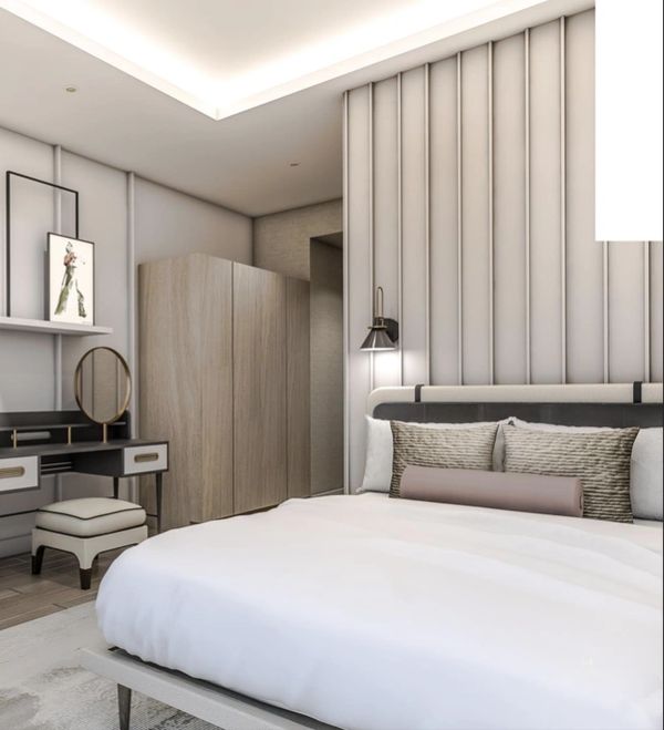 Artist's rendering of a bedroom in Parkford Suites
