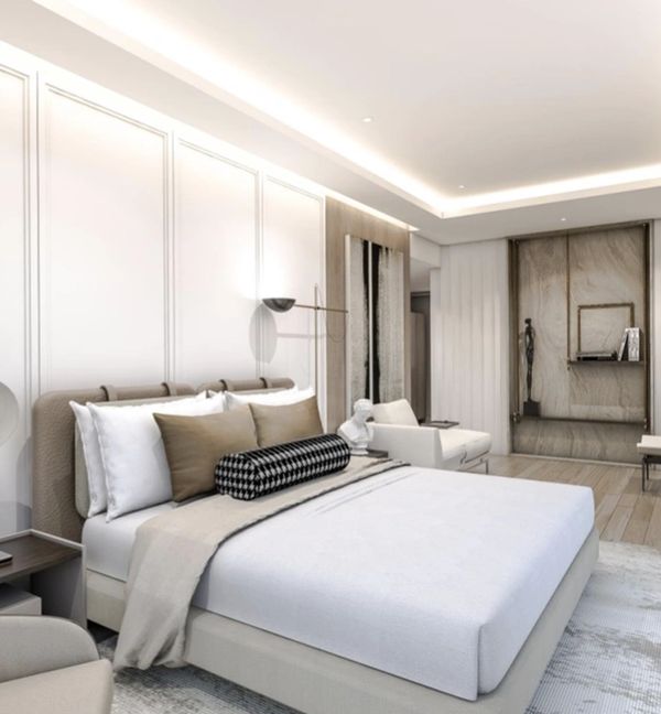 Artist's rendering of a bedroom in Parkford Suites