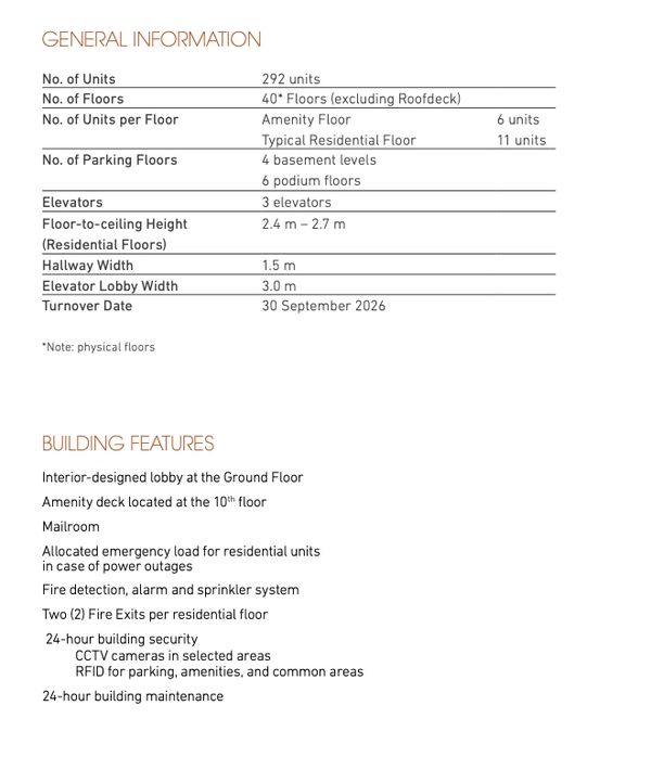 Project information and building features of Mergent Residences