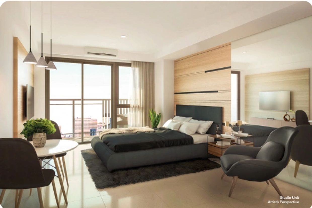 Artist's rendering of a bedroom in Mergent Residences
