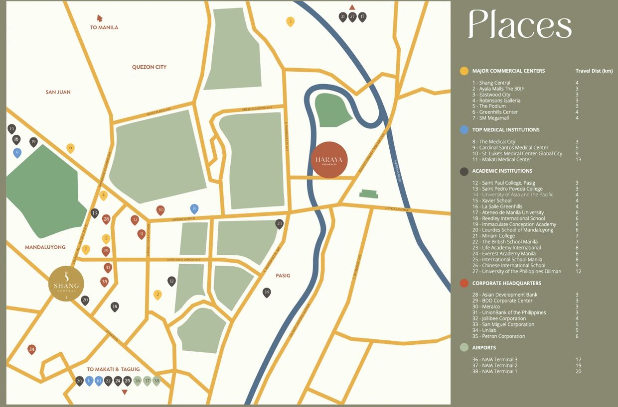 Location map of Haraya Residences and nearby establishments