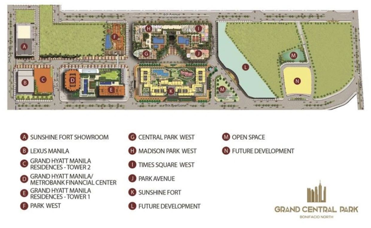 Location map of The Seasons Residences and Grand Central Park in BGC