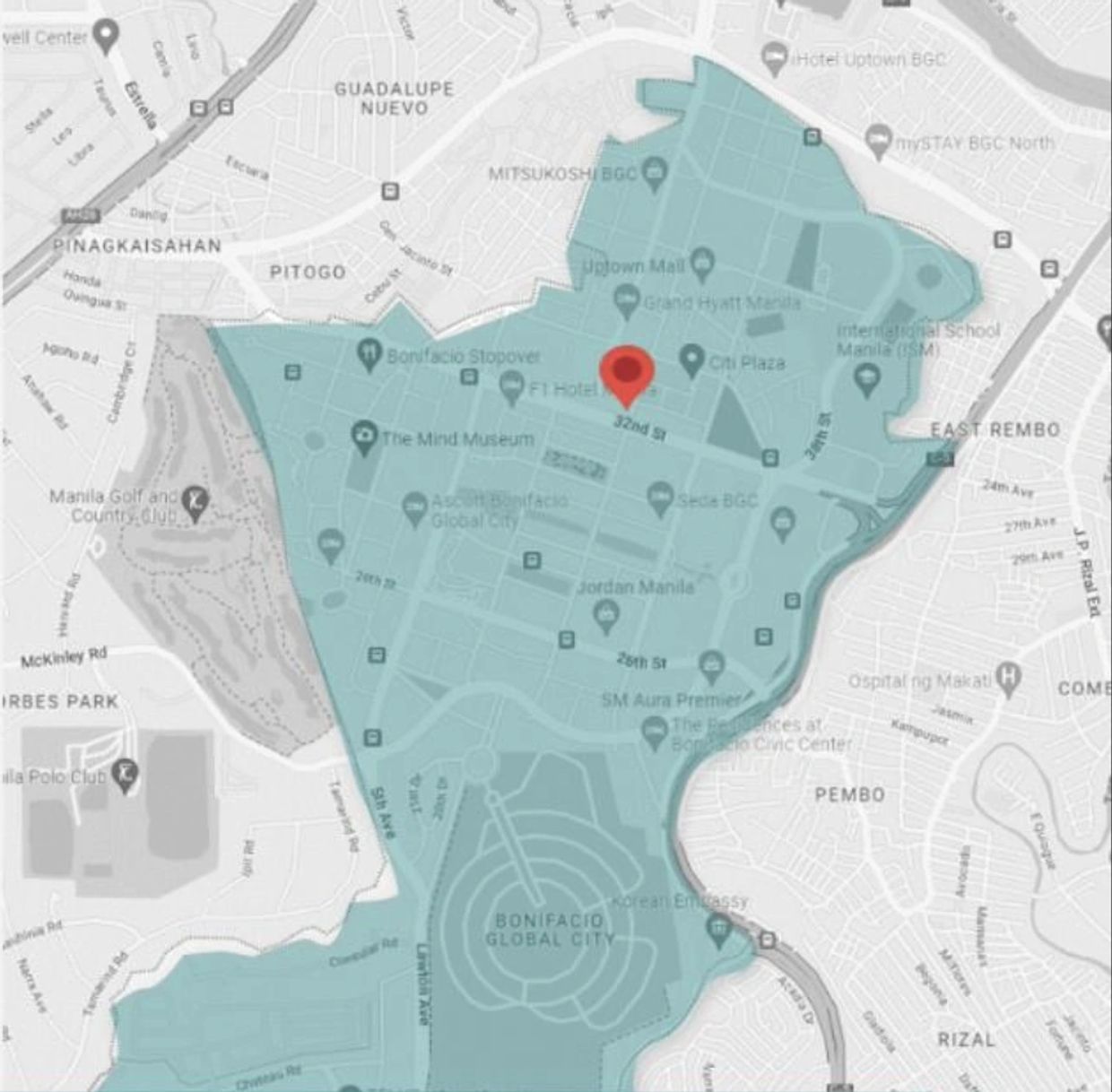 Location map of Park East Place in BGC