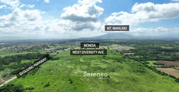Aerial view of Sereneo with Mt. Makiling in the background