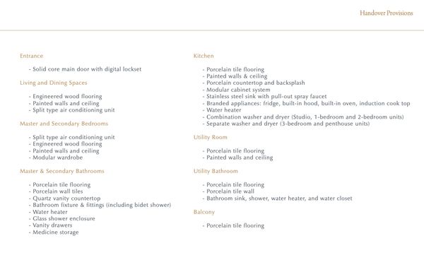 Details of the handover provisions for units  in Shang Summit