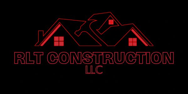 Red outlined construction logo on black background.