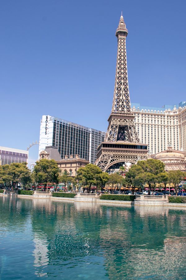 The Paris Las Vegas Hotel & Casino from across the Bellagio fountains