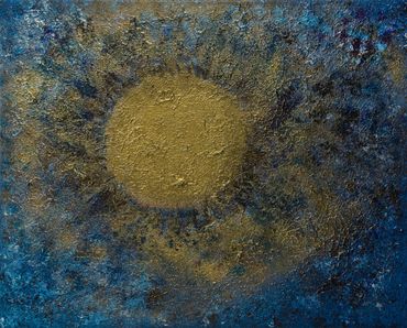 Entitled:“After Life”
Sun moon universe life death 
Gold acrylic paint canvas atmosphere