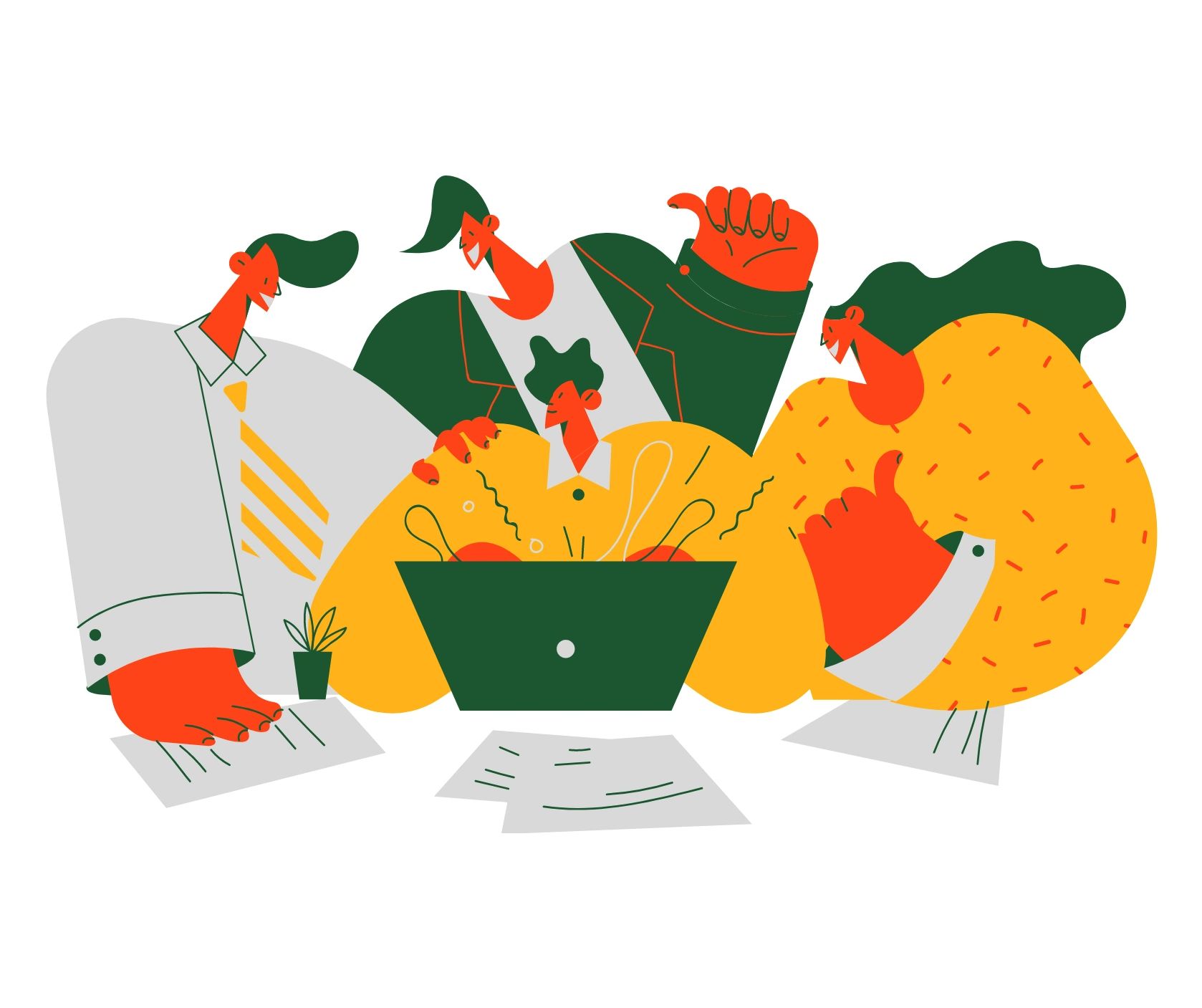 Illustration of adults learning general Mexican Spanish in online class with tutor.