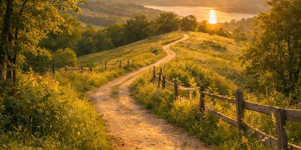 Realistic image of a natural pathway surrounded by greenery — symbolizing personal growth and the jo