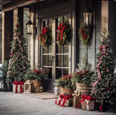 An array of holiday porch entryway creations for fall & the holidays.